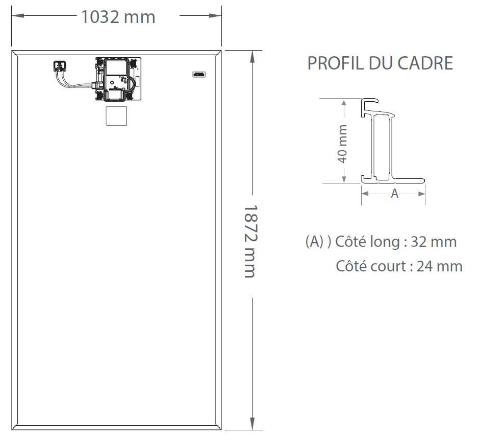 Dimensions du panneau Sunpower Maxeon 6 AC